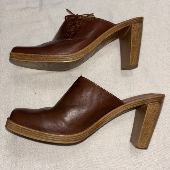 Vintage No Boundaries Brown Leather Heeled Clogs Coastal Cowgirl Boho Y2K Sz 8.5 - Picture 6 of 12